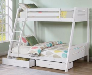 Brand New White Twin Over Full Bunk Bed w Trundle Drawers