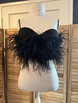 Glamorous Black Feather Trim Corset Top