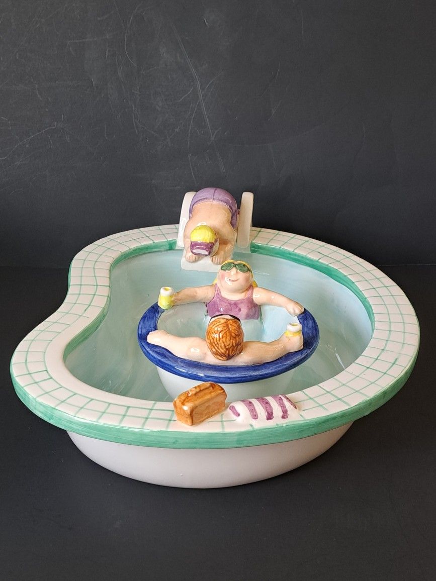 Lotus 1995 Chip and Dip Bowl Set Swimming Pool Party Hot Tub Ceramic