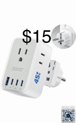 DOACE Type E/F Europe Travel Plug Adapter 45W PD Fast Charging USB C 8-in-1 3 USB-C 1 USB-A