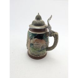 Handarbeit W. Schmidt Der Rhein German Beer Stein Lidded Mug Multi-Color