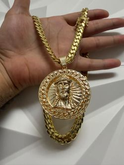 Gold-Tone Jesus Medallion Cuban Link Chain