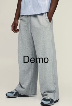boohooMAN Extreme Wide Leg Loopback MAN Script Embroidered Raw Hem Joggers - Grey Marl (Medium)