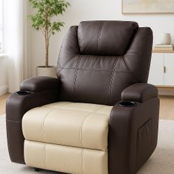 New Power Lift Recliner Chair with Massage for Elderly Adjustable Leather Living Room Recliner Sofa with Remote Control, Cup Holder Suitable for Livin