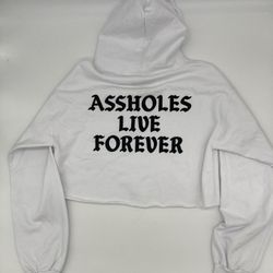 Offical Assholes Live Forever Womens Crop Top Hoodie, White, Small *BRAND NEW*