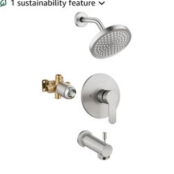 Shower Faucet with Valve,6" Rain Head and Spout,Brushed Nickel Shower Faucet Set,Single Handle,Rough-In Valve,Round Head Shower System,Tub and