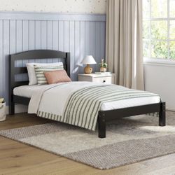 Better Homes & Gardens Leighton Kids Twin Size Bed, Wood Platform Bed Frame, Black