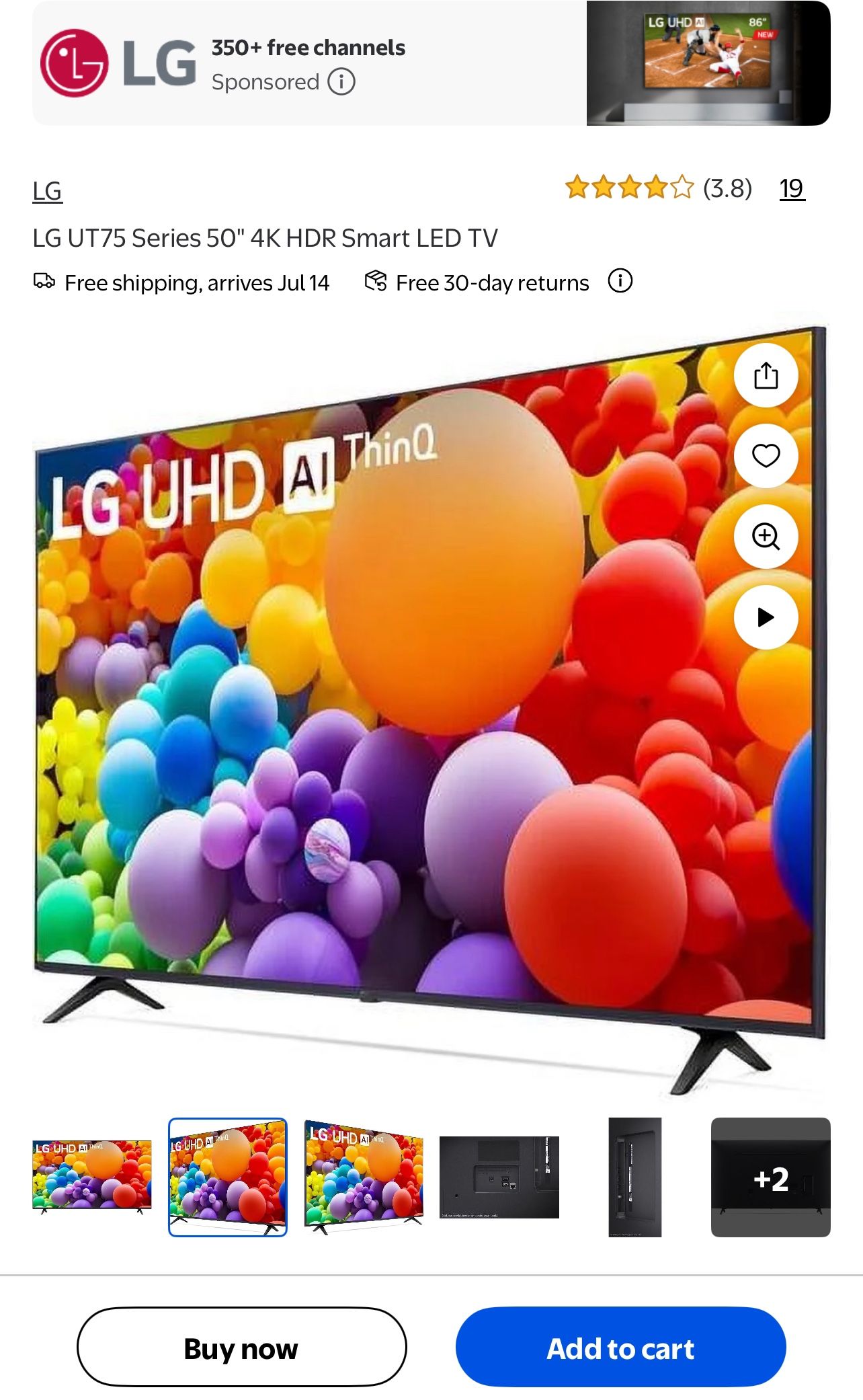 LG 50” Smart TV 4K 📺 HDR LED With AI 🤖.