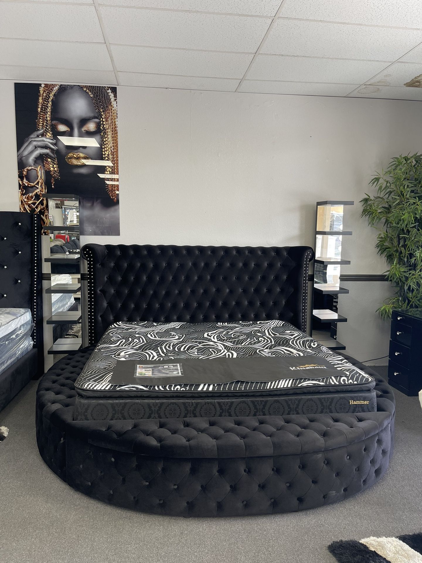 Black Velvet King Bed Frame w/ Side Storages