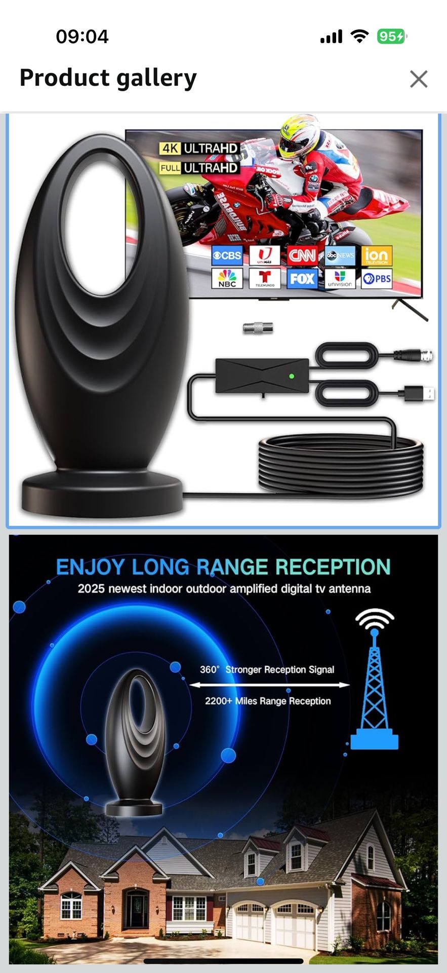 2025 TV Antenna for Smart TV and Old TV, 2200+ Miles Range HD Digital TV Antenna Indoor with 360° Signal Strongest Booster, Supports Local Channels 10