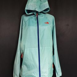 Womens Green/Blue North Face Raincoat Windbreaker (Size XL)