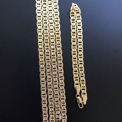 14k Gold Plated Mariner Chain and Bracelet 24" and 8"