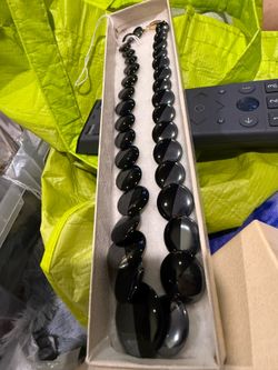 Vintage 14k Glossy Black Onyx Lentil Bead Necklace