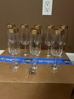 8 Cellini Crystal Stemware Champagne Flutes