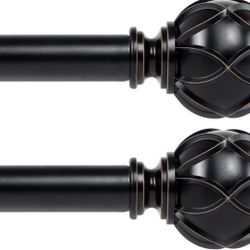 KAMANINA 1 Inch Curtain Rod Telescoping Single Drapery Rod 28 to 48 Inches (2.3-4 Feet) 2 Pack, Netted Texture Finials, Black