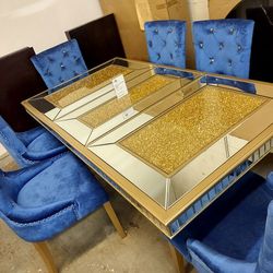 Catalina 7pc Glam Mirrored Dining Table Set