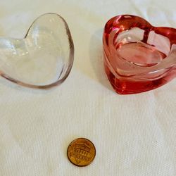 vintage pink heart shaped glass votive and trinket dish