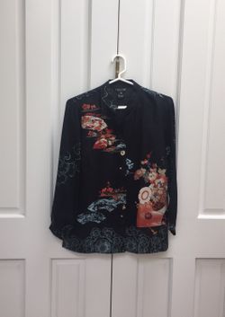 Black Silk Citron Tunic Top, size petite small