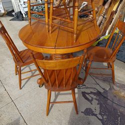 Vintage Oak Round Table With Six Chairs