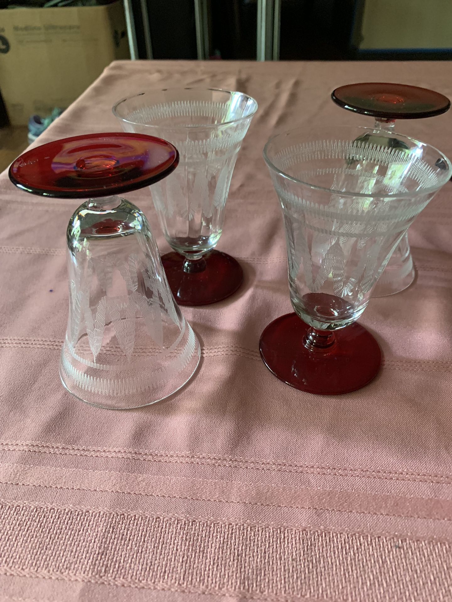 Set of 4 vintage etched glassware