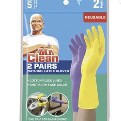 Mr Clean Natural Latex Gloves For Cleaning 2 Pairs Purple/yellow