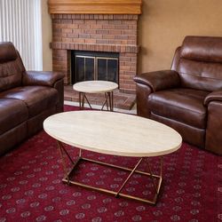 Luxury Real Leather Reclining Living Room Set (3-Piece + Tables)