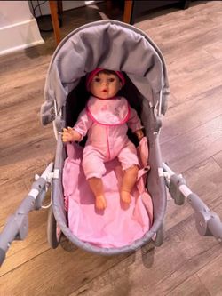 Doll Stroller, Lifelike Reborn Baby Doll with Carrier, Cry Babies Tiny Cuddles Doll+bed+accessories