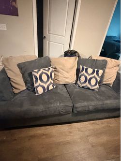 CHARCOAL GREY SUEDE FURNITURE SET (SOFA & LARGE SWIVEL CHAIR)