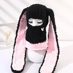 Pink And Black Rabbit Hat 