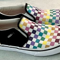 Vans Rainbow Checkerboard US Missy Size 4.5 Classic Slip On Skateboard Shoes