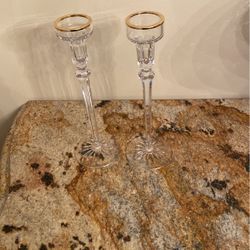 Gold Rim Crystal Candle Holder 