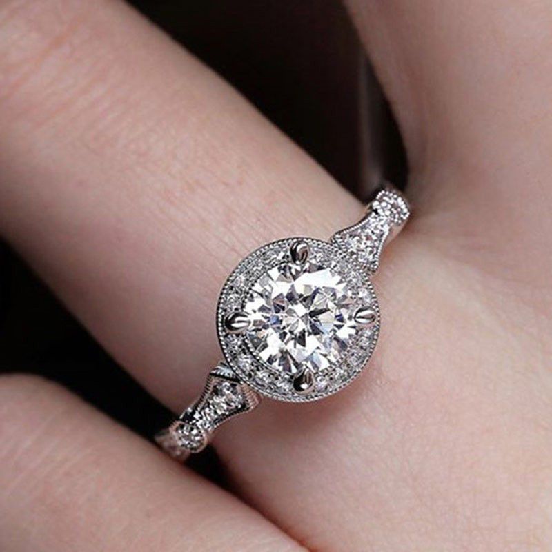 "Refine Diamond Retro Flower Full Carved Wedding Rings for Women, EVGG1521