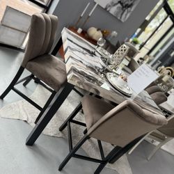 ✨🍽️ BROWN 4PC MARBLE TOP DINING SET – MODERN & ELEGANT! 🍽️✨
