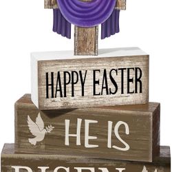 4 Pcs Easter Decorations He Is Risen Wooden Sign Christian Table CenterpieceC