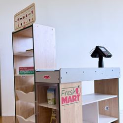 Melissa & Doug Wooden Grocery Store Play Set, Pretend Play Market with Scanner & Conveyor Belt