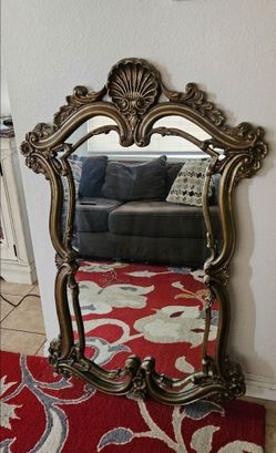 Ornate Gold Shell Top Wall Mirror 50"x25