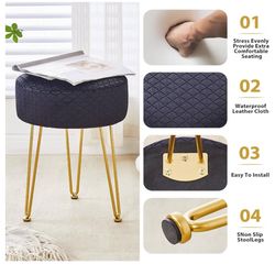 VANITY STOOL FOOT STOOL VELVET OTTOMAN ROUND BENCH & storage BANCO ELEGANTE NEGRO NUEVO  Con espacio para guardar controles u otras cosas chicas. 
