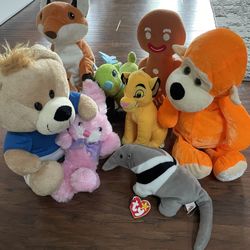 Set Of 9 Plush Toys Stuffed Animals Baby Kids Ty Reindeer Italy bear Lion King Ikea Fox