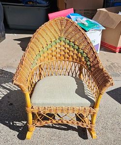 Antique Kids Wicker Chair with Cushion
