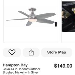 Hampton Bay Ceva 44 in. Indoor/Outdoor Brushed Nickel with Silver Blades Ceiling Fan with Adjustable White with Remote Included