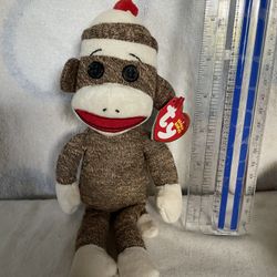 Ty SOCKS the BROWN SOCK MONKEY Beanie Baby - MINT with MINT TAGS