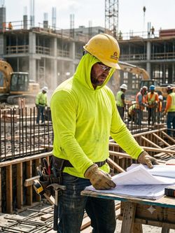 Construction t shirt with hoodie