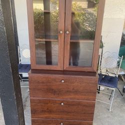 Solid Wood Glass-Front Cabinet with Drawers