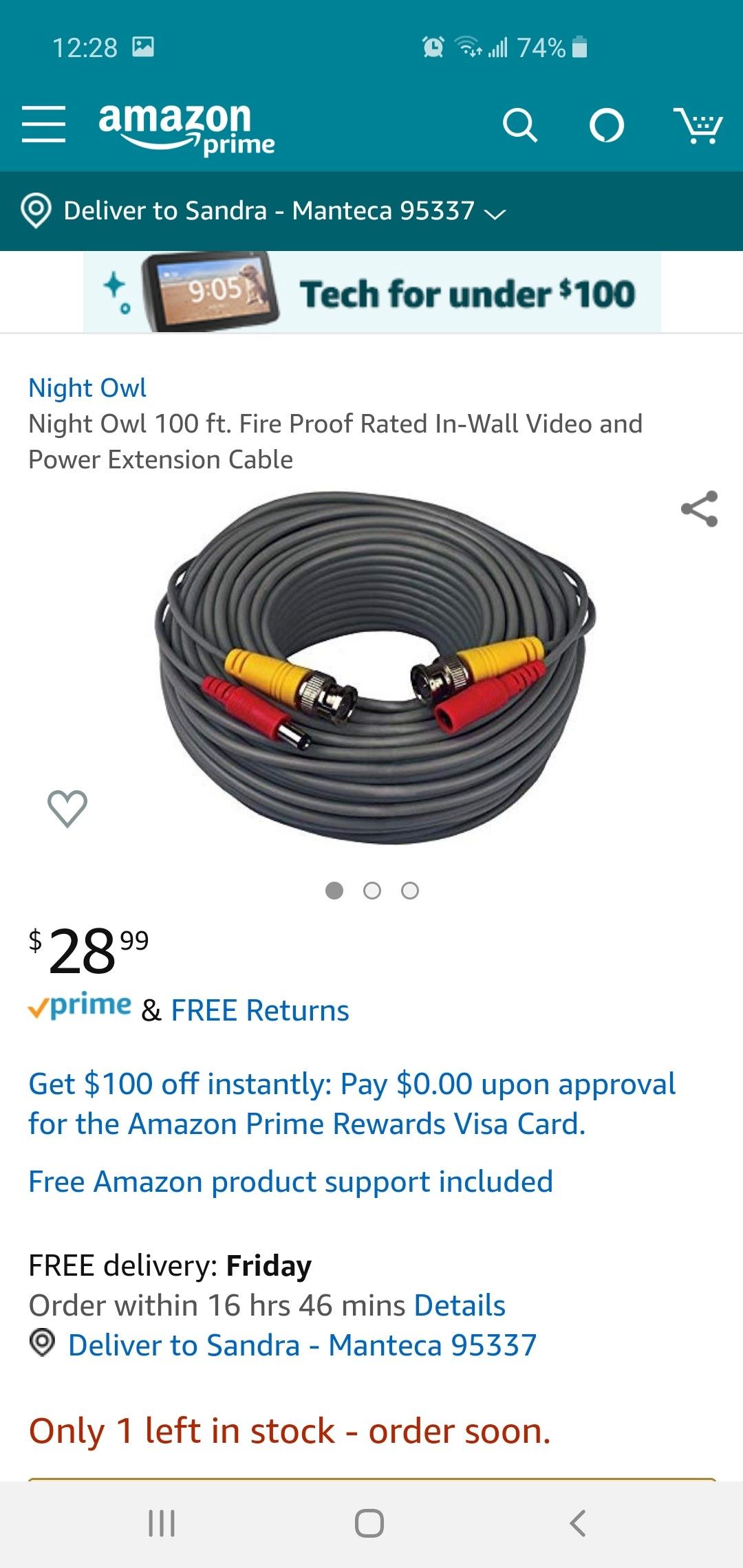 Night owl fire proof video and power cables 100ft