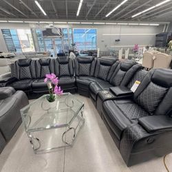 Black Color Power Reclining Sectional Couch Set 🌟⭐$39 Down Payment with Financing ⭐ 90 Days same as cash