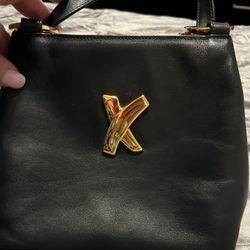 Vintage Paloma Picasso  Gold X, Soft Black Leather Bag Convertible : , Shoulder/ Cross Over / Double Strap 