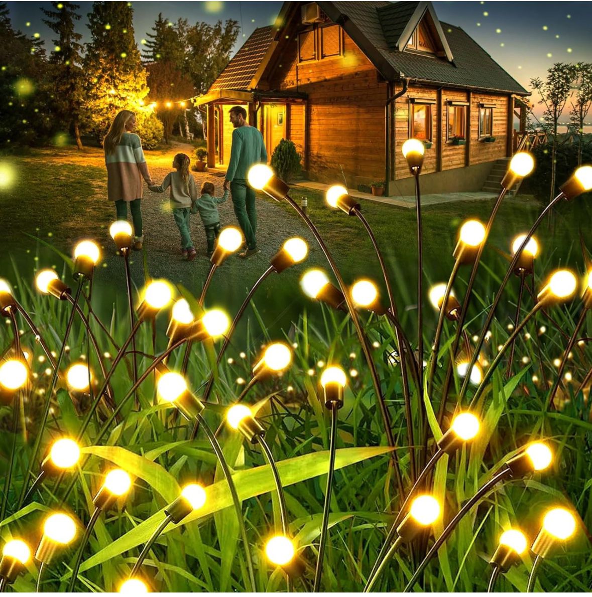 Firefly Solar Garden Lights Outdoor: 4 Pack Solar Firefly Lights Waterproof Lights, 8LED Vibrant Firefly Starburst Swaying Lights,Solar Powered Firefl