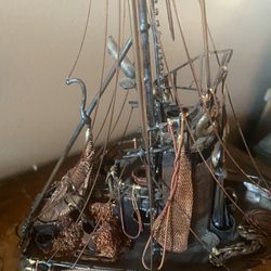 Vintage metal wood fishing boat