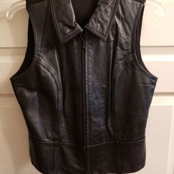 Beautiful Women's Black Leather Vest, Large,