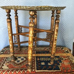 Copper/Brass Top Table With Mother Of Pearl Inlaid Base 